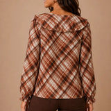 Plaid Ruffle Peasant Sleeve Top