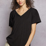 V Neck Basic Tee with Hi Low Hem
