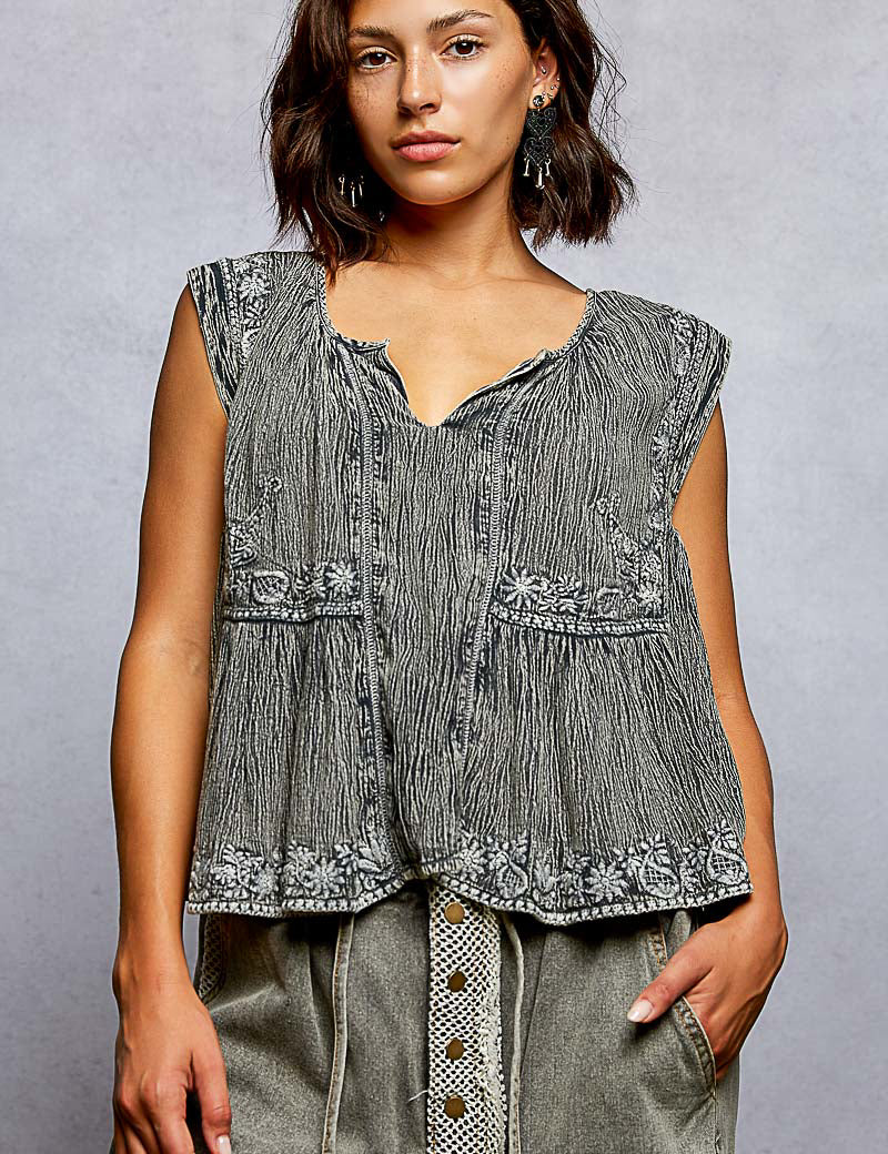 Sleeveless V Neck Ruffle Bottom Top