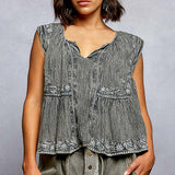 Sleeveless V Neck Ruffle Bottom Top