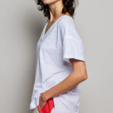 V Neck Basic Tee with Hi Low Hem