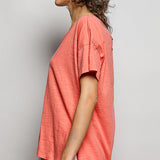 V Neck Basic Tee with Hi Low Hem