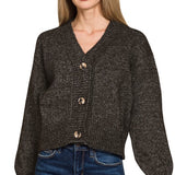 Melange Button Front Sweater