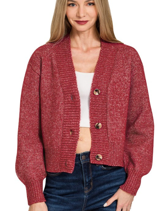 Melange Button Front Sweater