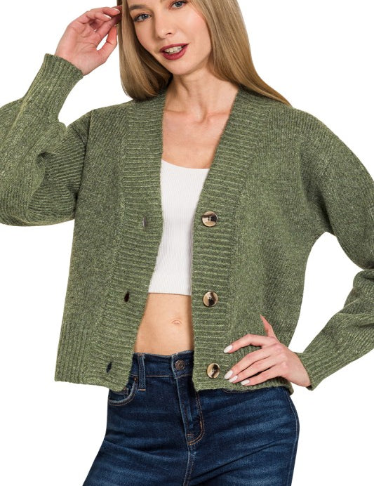 Melange Button Front Sweater