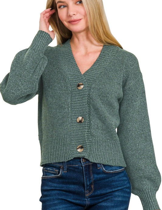 Melange Button Front Sweater