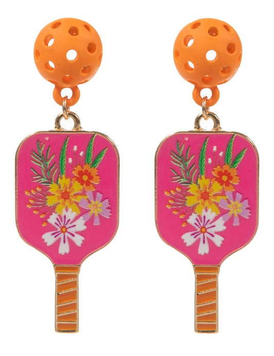 Pickleball Flower Print Earrings