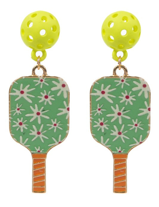 Pickleball Flower Print Earrings