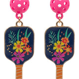 Pickleball Flower Print Earrings