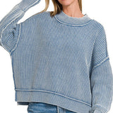 Washed Oversized Cropped Sweater