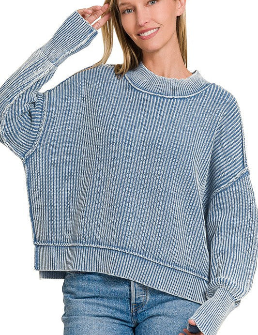 Washed Oversized Cropped Sweater