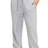 Acid Washed Fleece Sweatpants with Pockets