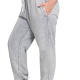 Acid Washed Fleece Sweatpants with Pockets