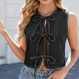 Black Washed Tie Denim Vest