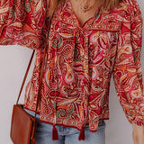 Paisley Print Tassel Tie Boho Blouse