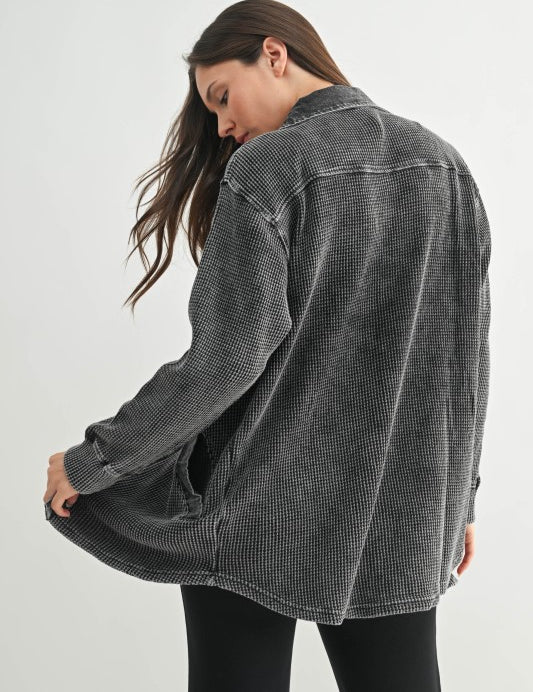 Waffle Knit Button Down Shirt