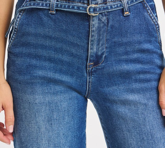 Risen High Rise Wide Leg Belted Jeans