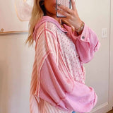 Waffle Floral Patchwork Hooded Oversize Pullover