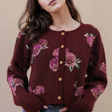 Wine Floral Crop Cardigan