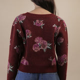 Wine Floral Crop Cardigan