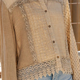 Artisan Boho Lace Trim Button Front Blouse
