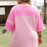 Waffle Knit Stripe Patchwork 3/4 Sleeve