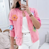 Raised Flowers on Button Up Cardigan