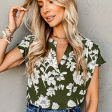 Floral Print Short Sleeve Blouse