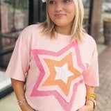 Colorblock Star Applique Tee