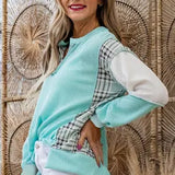 Corded Textured Plaid Patchwork Top