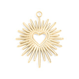 18K Gold Pvd Stainless Steel Textured Sunburst Heart Charm