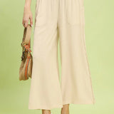 Linen Frayed Side Pocket Wide Leg Pants