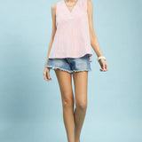 Mixed Stripe Sleeveless V-Neck Top