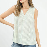 Mixed Stripe Sleeveless V-Neck Top