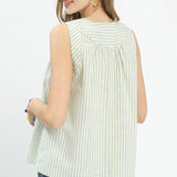 Mixed Stripe Sleeveless V-Neck Top