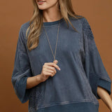 Mineral Wash Lace Patch Pullover