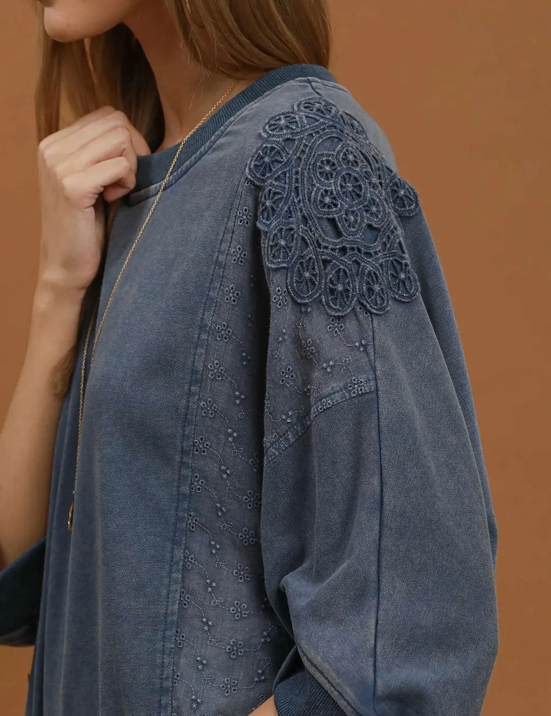 Mineral Wash Lace Patch Pullover