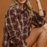 Mix Plaid Button-Front Blouse