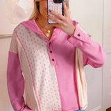 Waffle Floral Patchwork Hooded Oversize Pullover