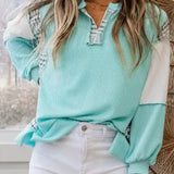 Corded Textured Plaid Patchwork Top