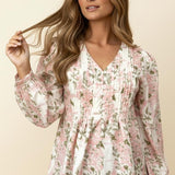 Buttoned Floral Print Blouse