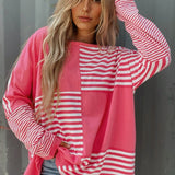 Stripe Color Block Patchwork Sleeve Top