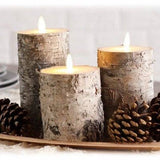 Led Wax Candles Wrapped In Natural Bark With Remote “ Set/3