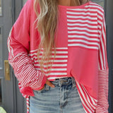 Stripe Color Block Patchwork Sleeve Top