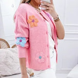 Raised Flowers on Button Up Cardigan