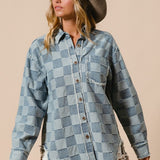 Checkered Denim Shirt With Patch Pocket