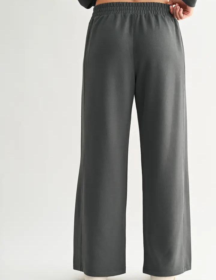 Washed Rib Wide-Leg Pants