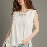 Linen Frayed Edge Sleeveless Top