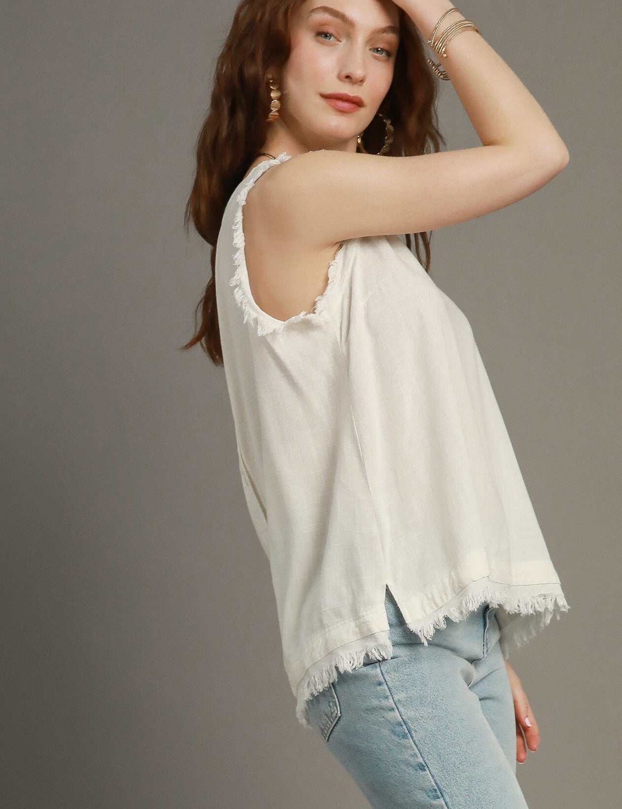 Linen Frayed Edge Sleeveless Top