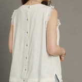 Linen Frayed Edge Sleeveless Top